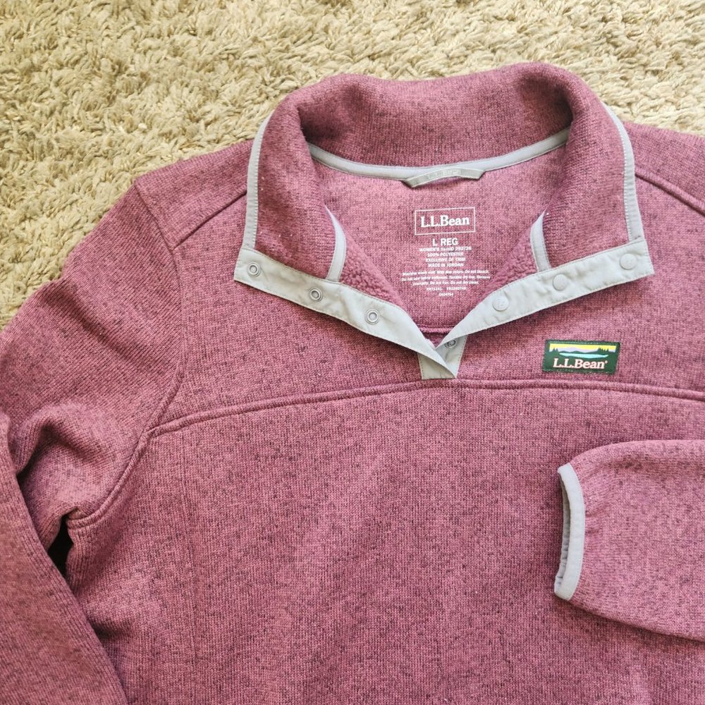 L.L. Bean Pullover Sweater Fleece Quarter-Snap Women's L Large Maroon-Purple Euc